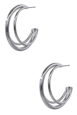 Plated Brass Modern Triple-Band Metal Hoop Earring