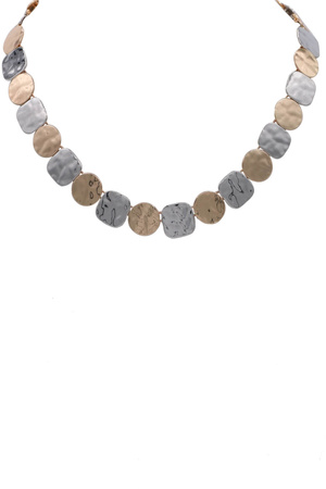 Hammered Shape Cast Metal Linked Necklace