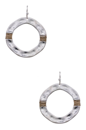 Metal Hammered Coil Wrapped Circle Earrings
