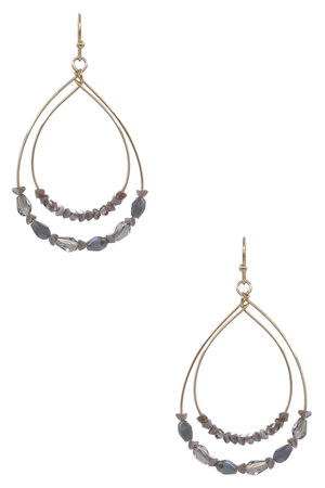 Beaded Dual Teardrop Wire Drop Earrings