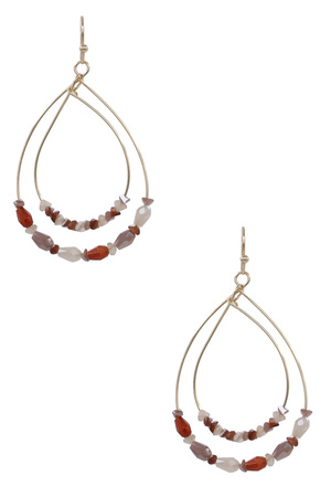 Beaded Dual Teardrop Wire Drop Earrings
