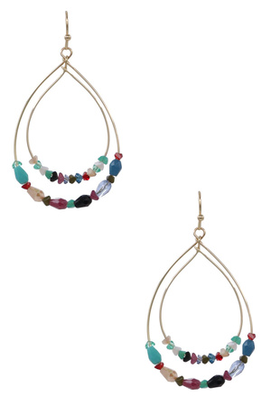 Beaded Dual Teardrop Wire Drop Earrings