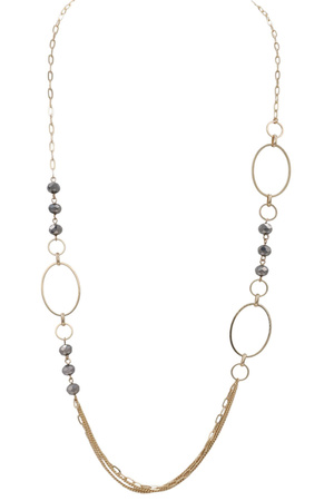 Glass Beaded Oval Pendant Long Necklace