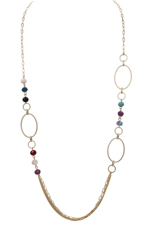 Glass Beaded Oval Pendant Long Necklace