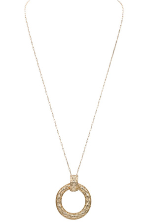 Textured Lined Circle Metal Long Necklace