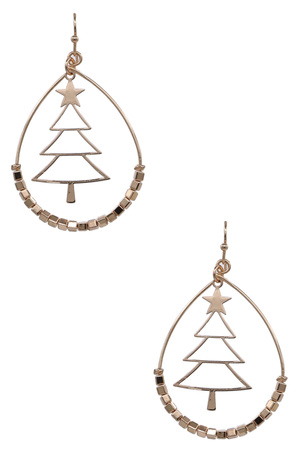 Beaded Metal Teardrop Earrings with Christmas Tree