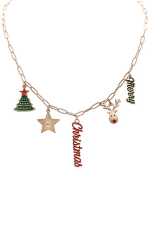 Holiday Metal Merry Christmas Charms Necklace