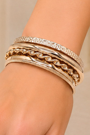 Multi-Piece Metal Textured Bangle Bracelets