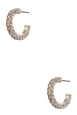 Shiny Metal Hoop Earrings with Rhinestones