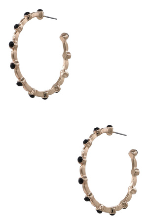 Textured Metal Hoop Earrings with Acrylic Stones