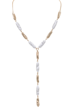 Y-Shaped Metal Necklace with Cream Pearls