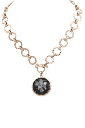 Linked Circle Metal Necklace with Crystal Pendant