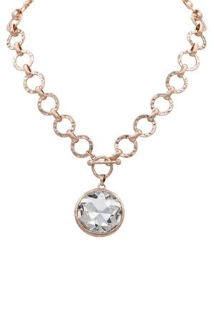 Linked Circle Metal Necklace with Crystal Pendant