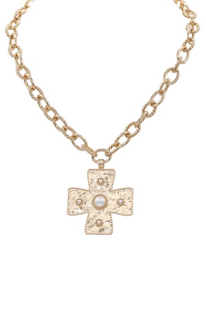 Linked Metal Chain Necklace with Cross Pendant