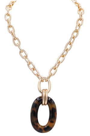 Modern Metal & Acetate Oval Pendant Necklace