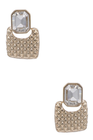 Glass Jewel Textured Metal Stud Earrings