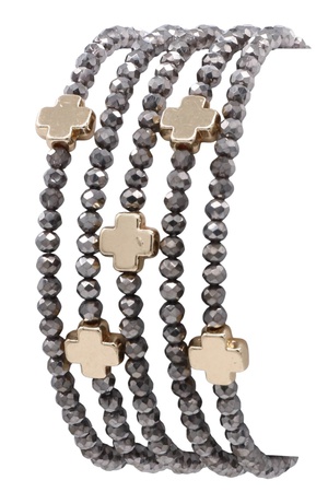 Glass Beaded Cross Elastic Bracelet Set