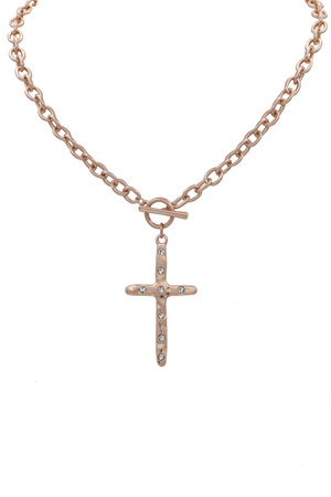 Metal Cross Charm Toggle Necklace