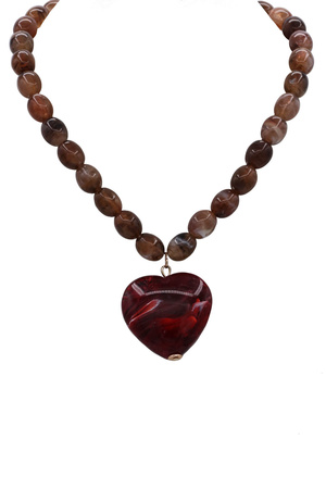 Marbled Acrylic Bead Heart Charm Necklace
