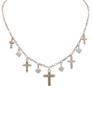 Clover & Cross Charm Pendant Necklace