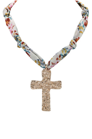 Textured Cross Pendant Fabric Necklace