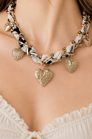 Multi Heart Charm Fabric Chain Necklace