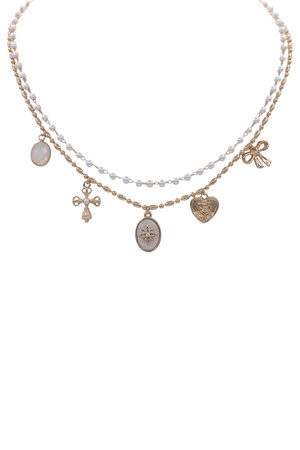 Multi-Layer Pearl & Mother of Pearl Charm Necklace