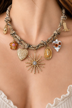 Cotton Rope Sun & Heart Ceramic Charm Necklace