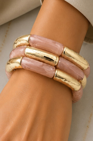 Metal & Acrylic Textured Elastic Bracelet Trio Set