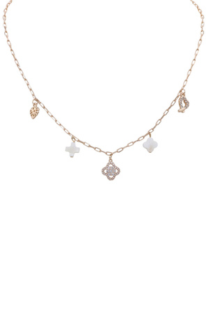 Brass Metal Mixed Charm Pendant Necklace