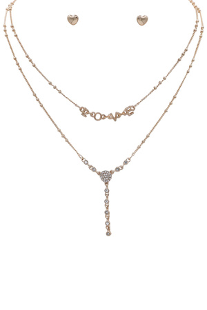 Metal Layered Necklace Set with LOVE Pendant