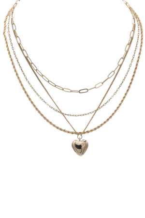 Layered Metal Heart Pendant Necklace