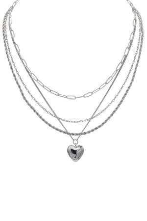 Layered Metal Heart Pendant Necklace