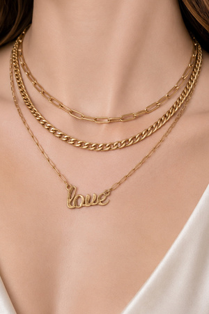 Metal Chain LOVE Pendant Layered Necklace Set