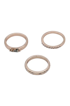 Metal Rhinestone & Semi-Precious Stone Ring Trio