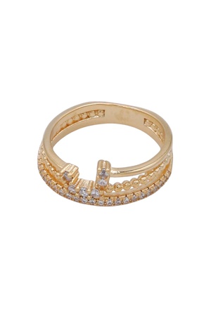 Gold Dipped Brass Rhinestone Layered Ring