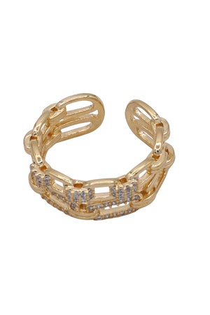 Gold Dipped Brass Rhinestone Chain Ring