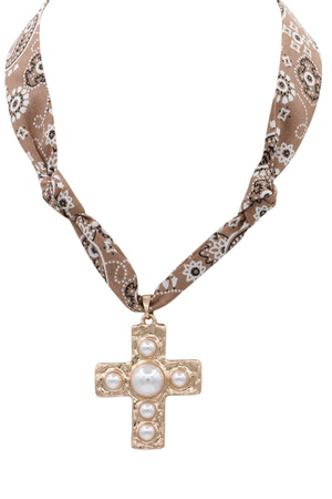 Western-Inspired Cross Charm Bandana Necklace