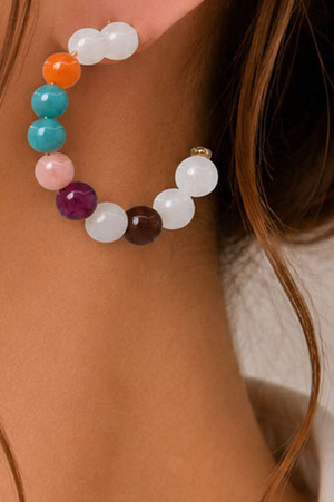 Acrylic Multicolor Beaded Hoop Earrings