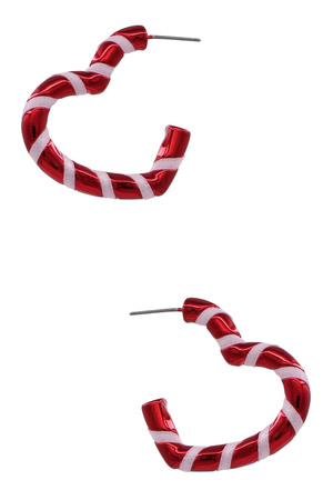 Metallic Red Heart Hoop Earrings with White Ribbon