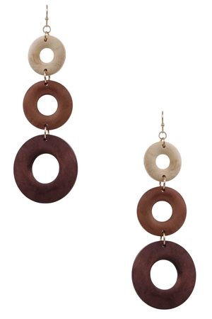 Statement 3-Layer Round Wood Earrings