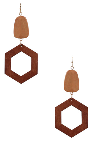 Geometric Wood Hexagon Tiered Earrings