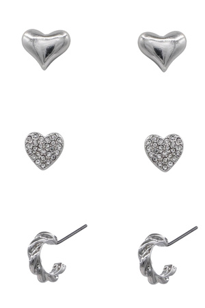 Metal  Rhinestone Heart Stud and Hoop Earring Trio