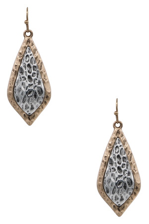 Two-Tone Hammered Teardrop Dangle Earrings