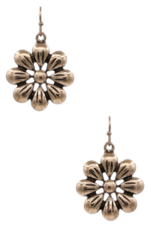 Vintage Floral Antiqued Metal Dangle Earrings