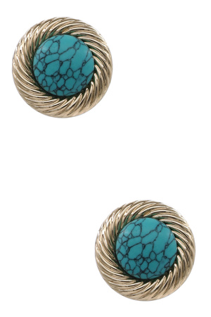 Round Twisted Metal Earrings with Turquoise Stone