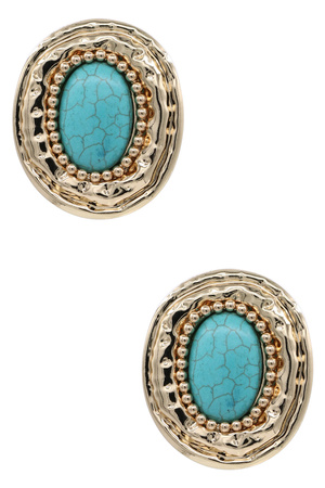 Turquoise Center Gold-Tone Oval  Earrings
