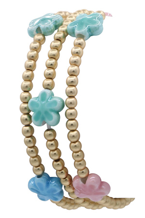 Ceramic Flower Charm Metal Beaded Bracelet Set