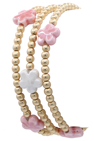 Ceramic Flower Charm Metal Beaded Bracelet Set