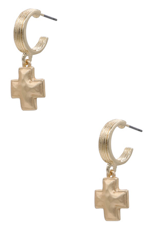 Cross Charm Metal Hoop Earrings